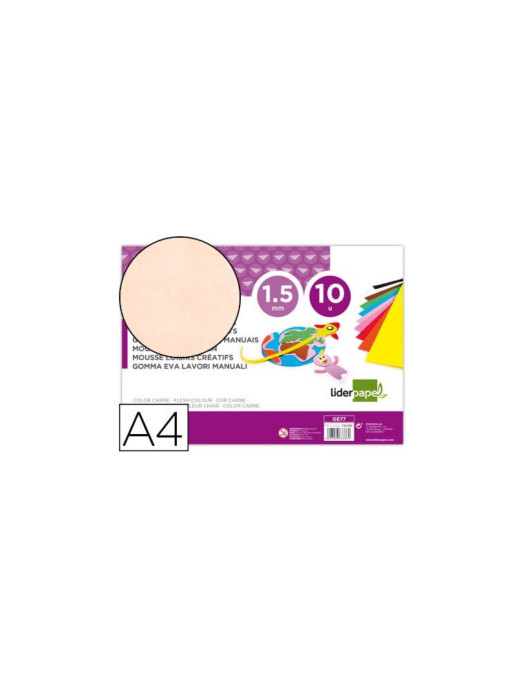 Goma eva liderpapel din a4 60gm2 espesor 1,5mm carne paquete de 10 hojas