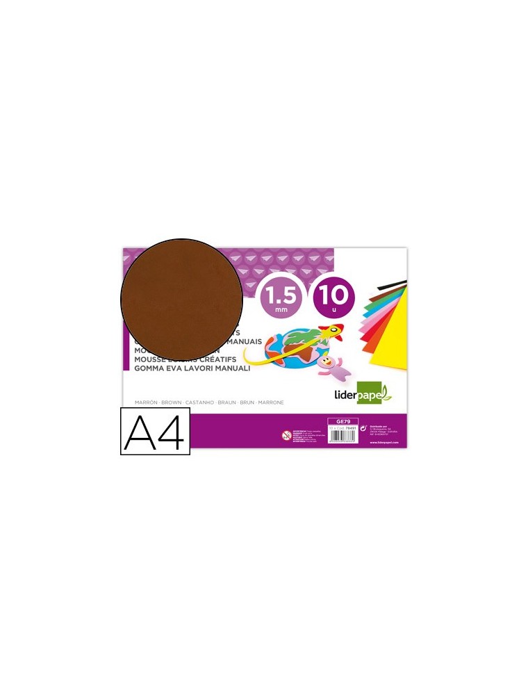 Goma eva liderpapel din a4 60gm2 espesor 1,5mm marron paquete de 10 hojas