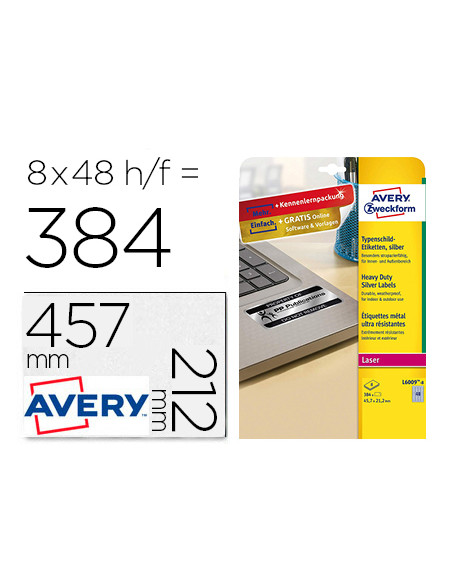 Etiqueta adhesiva resistente avery poliester plata 45,7x21,2 mm laser pack de 8 unidades