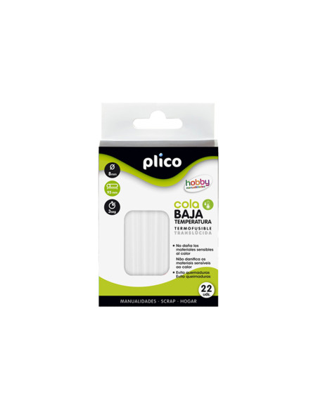 PLICO BARRAS DE COLA PARA PISTOLA TERMOFUSIBLE BAJA TEMPERATURA TRANSPARENTES  Ø8MM X 95MM -22U-