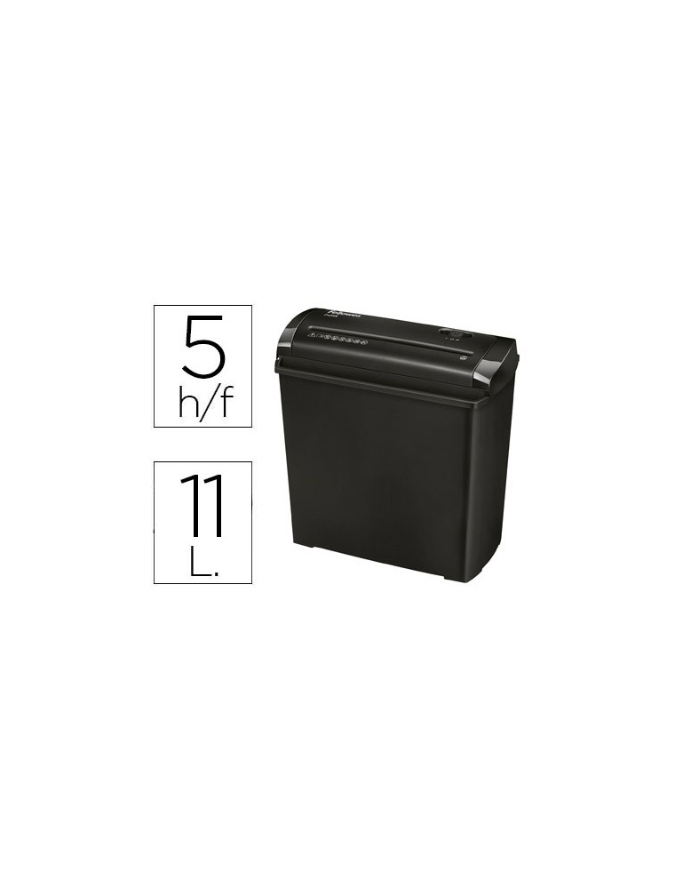 Destructora de documentos fellowes p-25s capacidad de corte 5 hojas corte en tiras papelera 11 litros