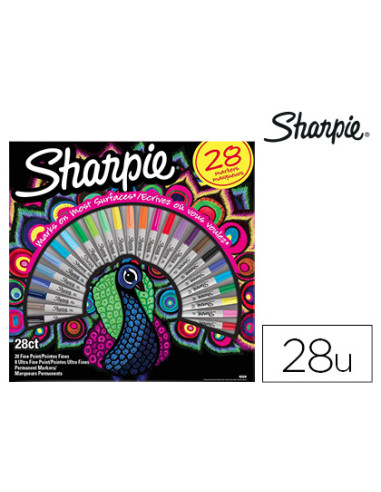 Rotulador sharpie permanente punta fina caja de 28 unidades colores surtidos