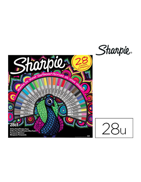 Rotulador sharpie permanente punta fina caja de 28 unidades colores surtidos