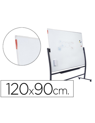 Pizarra blanca rocada lacada magnetica con soporte volteable doble cara 90x120 cm