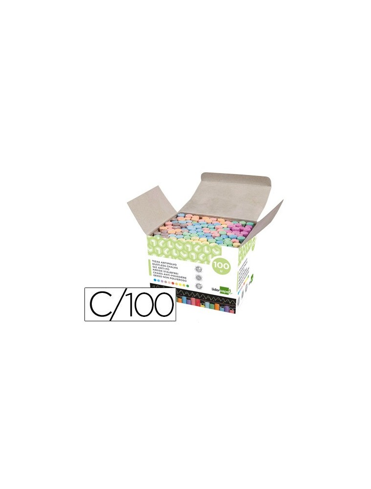 Tiza color antipolvo liderpapel caja de 100 unidades colores surtidos