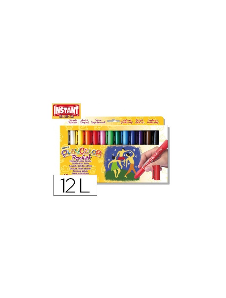 Tempera solida en barra playcolor pocket escolar caja de 12 colores surtidos