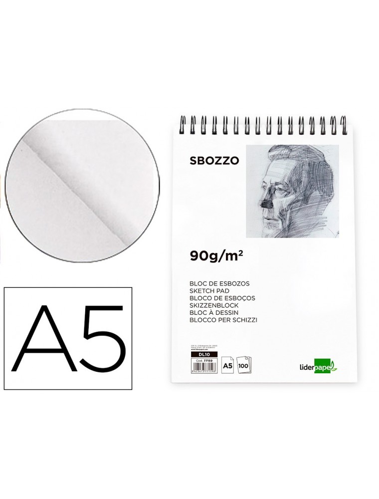 Bloc dibujo liderpapel esbozos espiral a5 148x210mm 100 hojas 90gm2 sin recuadro