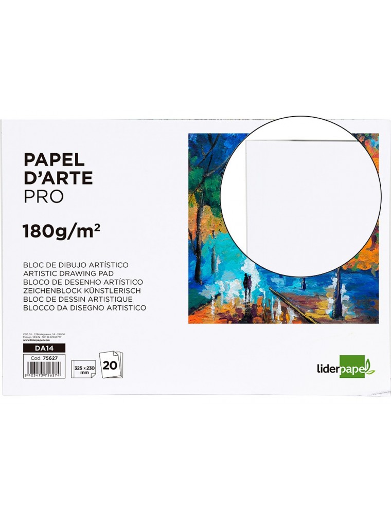 Bloc dibujo liderpapel artistico encolado 230x325mm 20 hojas 180 gm2 sin recuadro