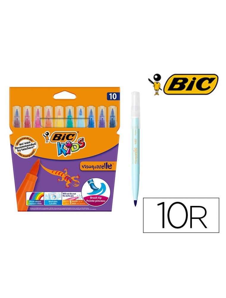 Rotulador bic kids visaquarelle estuche de 10 colores punta pincel tinta base de agua