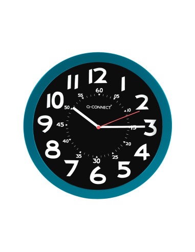 Reloj q-connect de pared plastico oficina redondo 30 cm color azul y esfera color negro