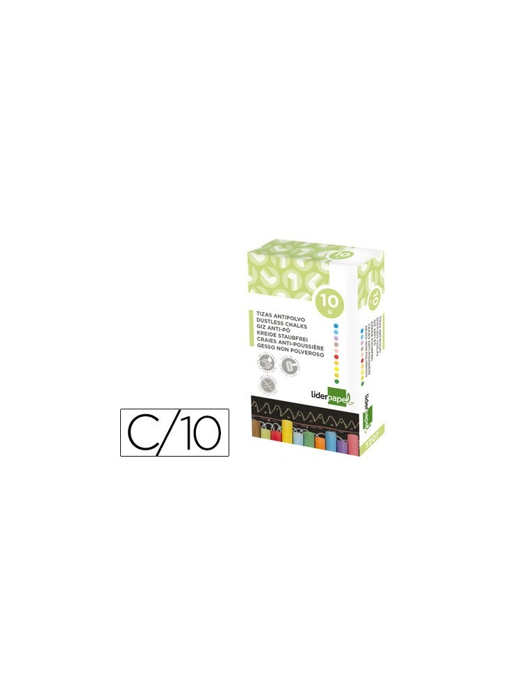 Tiza color antipolvo liderpapel caja de 10 unidades colores surtidos