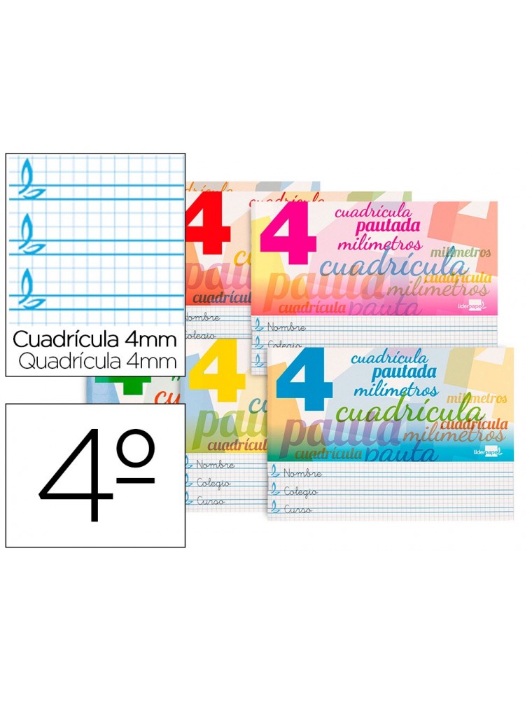 Libreta liderpapel pautaguia tapa cartoncillo 32 hojas din a5 70 g cuadriculado pautado 4 mm apaisado con margen