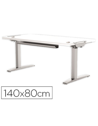 Mesa de oficina levado base metal acero pintado sistema electrico regulable altura tablero blanco 140 x 80 cm