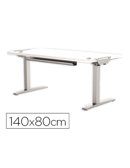 Mesa de oficina levado base metal acero pintado sistema electrico regulable altura tablero blanco 140 x 80 cm