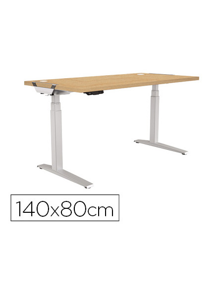 Mesa de oficina levado base metal acero pintado sistema electrico regulable altura tablero arce 140 x 80 cm