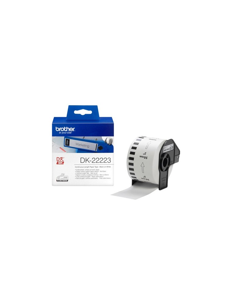 Etiqueta brother dk22223 cinta papel continuo adhesiva removible blanca 50 mm x 30,48 mt