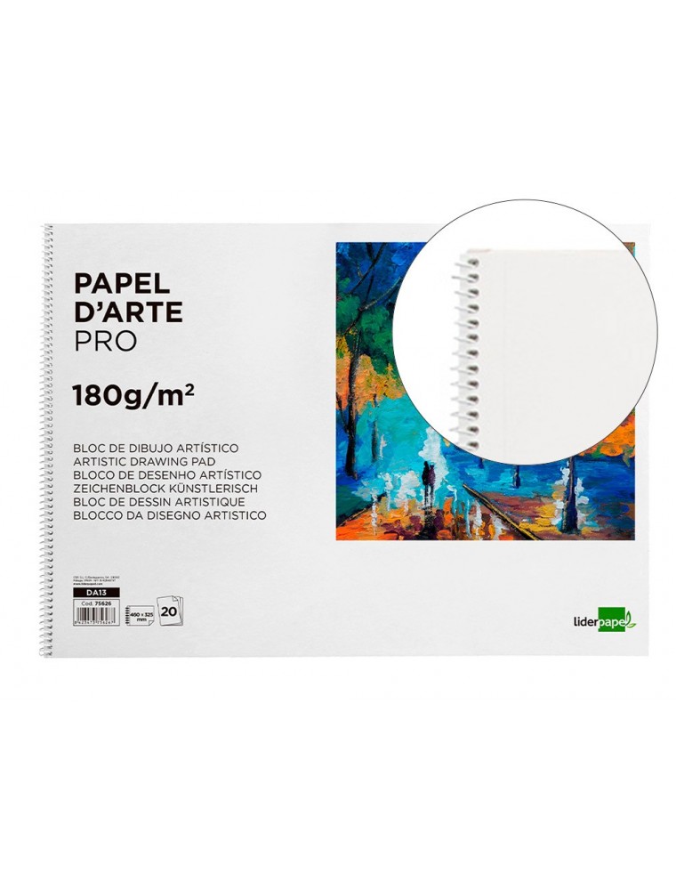 Bloc dibujo liderpapel artistico espiral 460x325mm 20 hojas 180 gm2 sin recuadroperforado