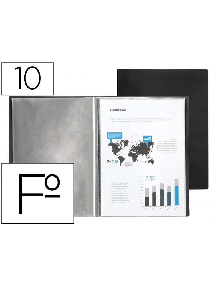 Carpeta liderpapel escaparate 10 fundas pvc folio negro