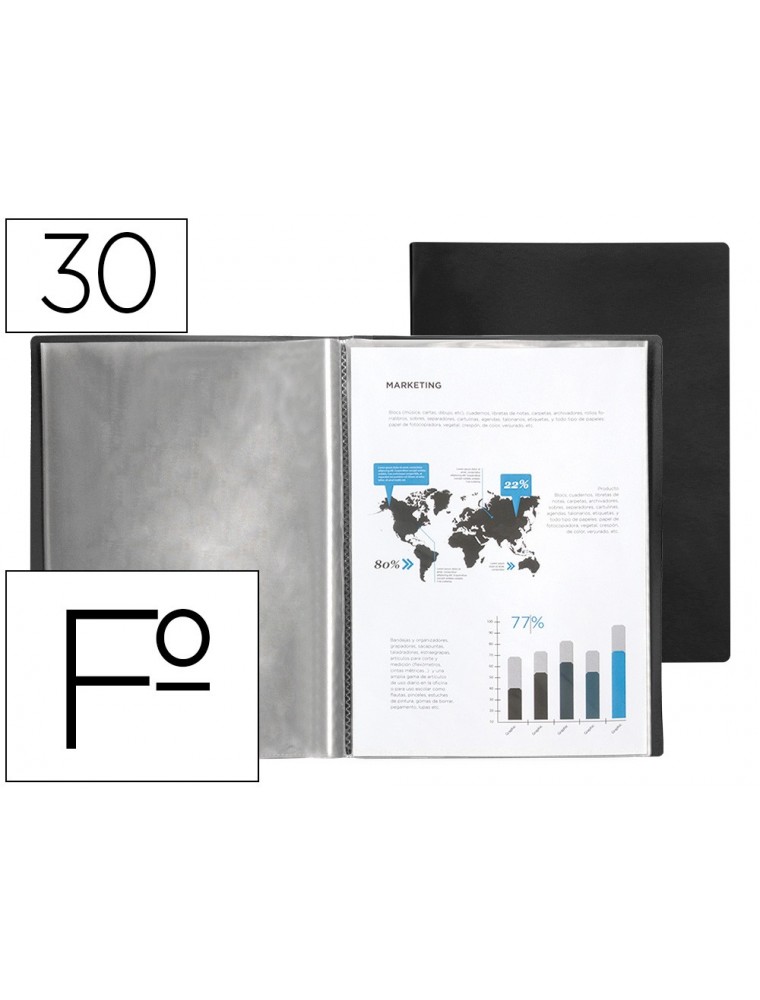 Carpeta liderpapel escaparate 30 fundas pvc folio negro