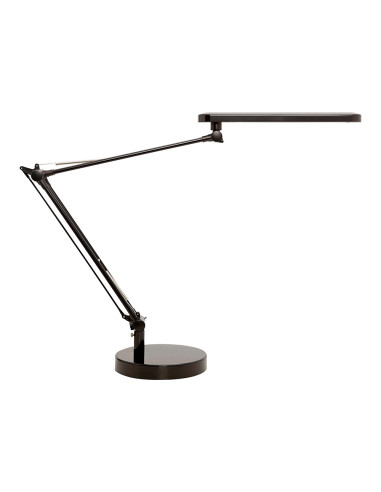 Lampara de escritorio unilux mambo led 5,6w doble brazo articulado abs y aluminio negro base 19 cm diametro