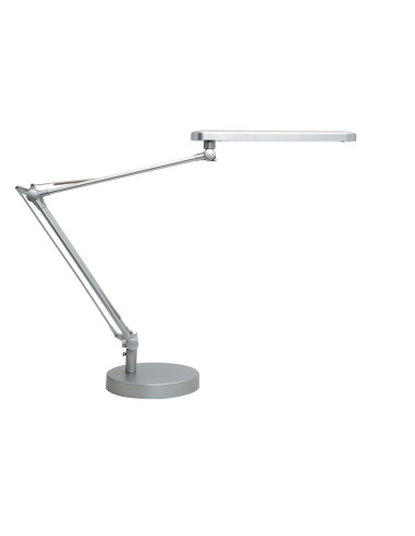 Lampara de escritorio unilux mambo led 5,6w doble brazo articulado abs y aluminio gris metalizado base 19 cm