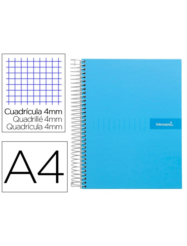 Cuaderno espiral liderpapel a4 crafty tapa forrada 80h 90 gr cuadro 4mm con margen color celeste