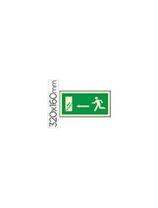 Pictograma syssa señal de salida emergencia izquierda escalera bajando en pvc fotoluminiscente 320x160 mm