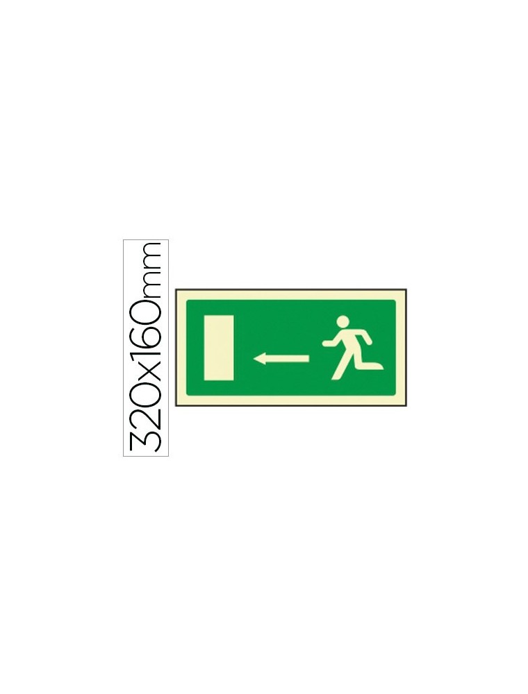 Pictograma syssa señal de salida emergencia flecha izquierda en pvc fotoluminiscente 320x160 mm