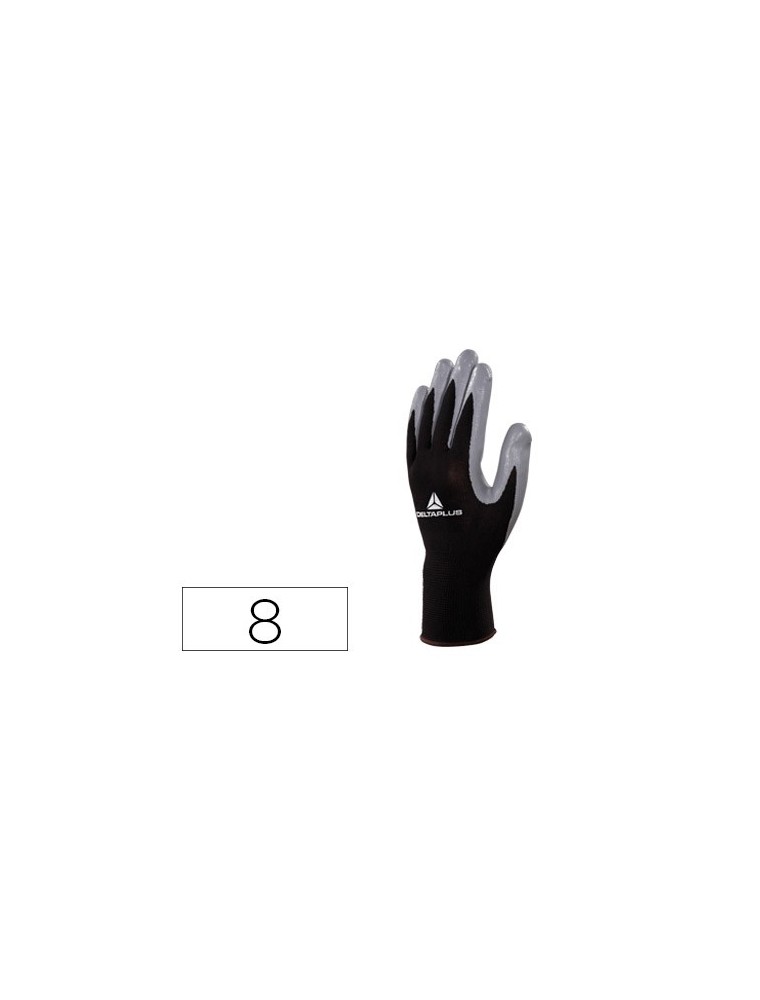 Guantes deltaplus de punto poliester palma de nitrilo especial para mecanica grasas aceites negro-gris talla 8