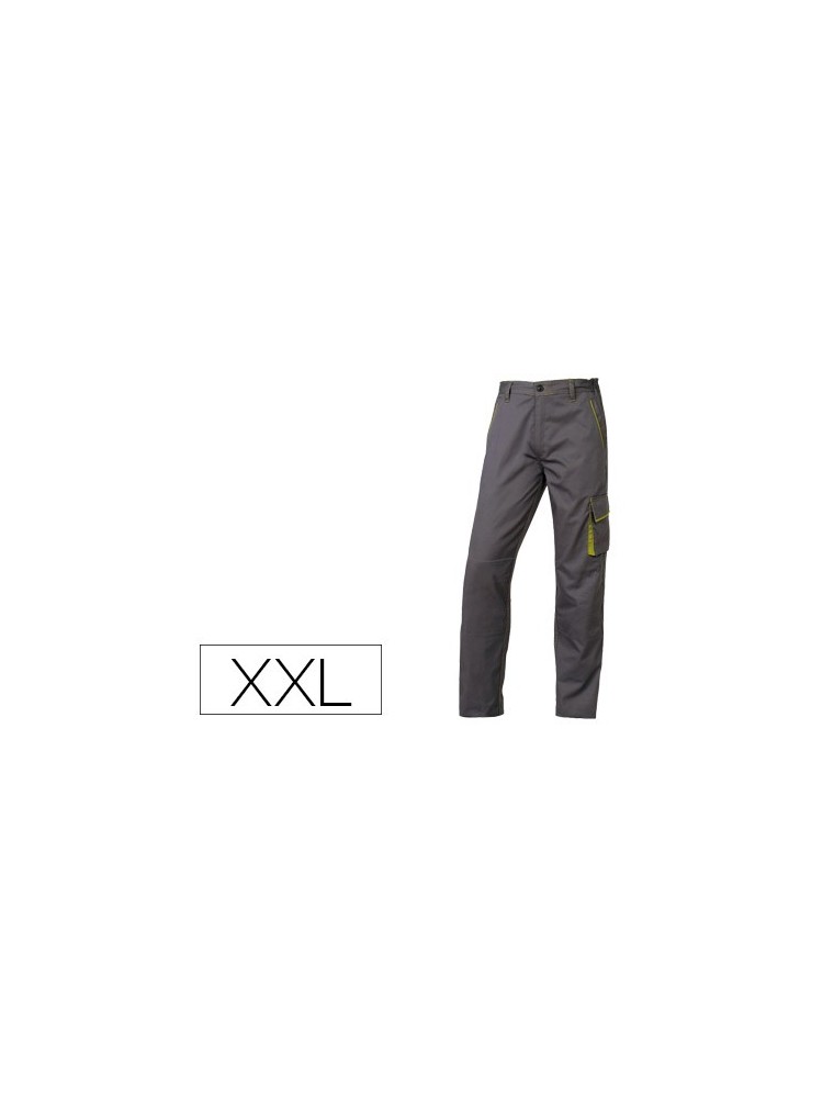 Pantalon de trabajo deltaplus cintura ajustable 5 bolsillos color gris verde talla xxl