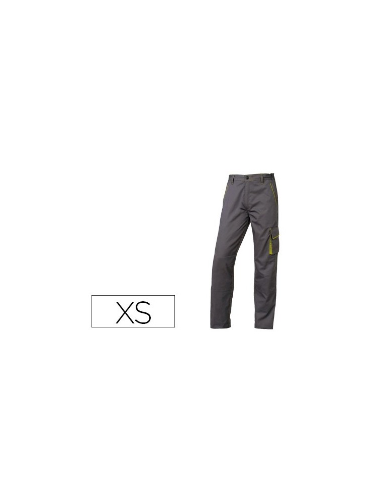 Pantalon de trabajo deltaplus cintura ajustable 5 bolsillos color gris verde talla xs