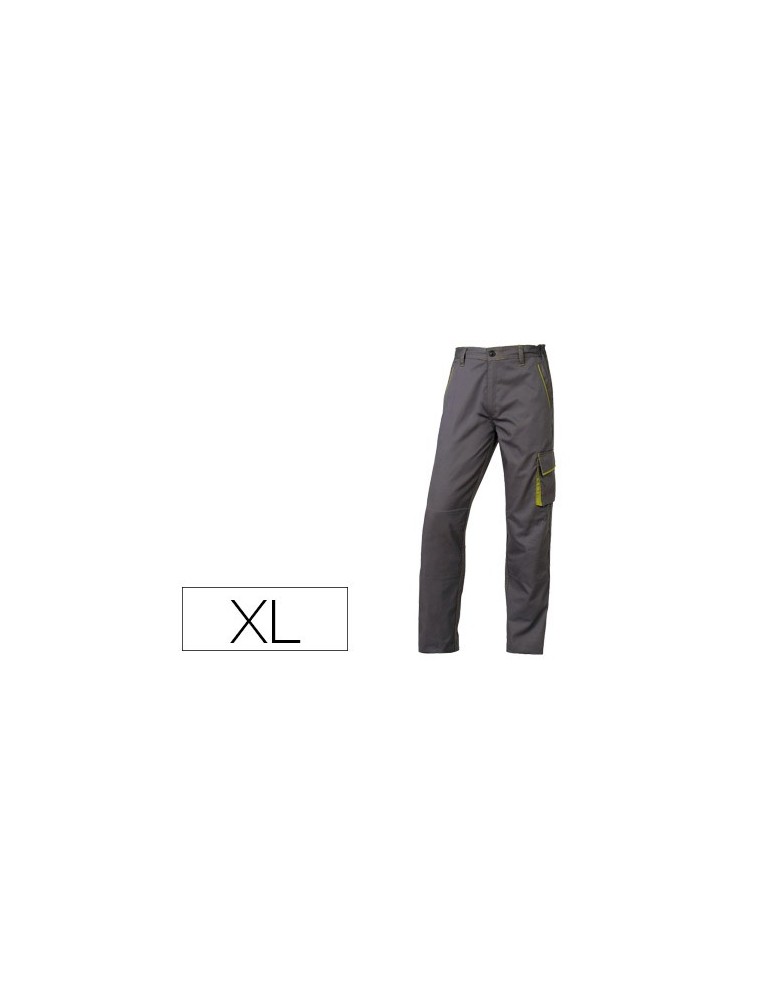 Pantalon de trabajo deltaplus cintura ajustable 5 bolsillos color gris verde talla xl