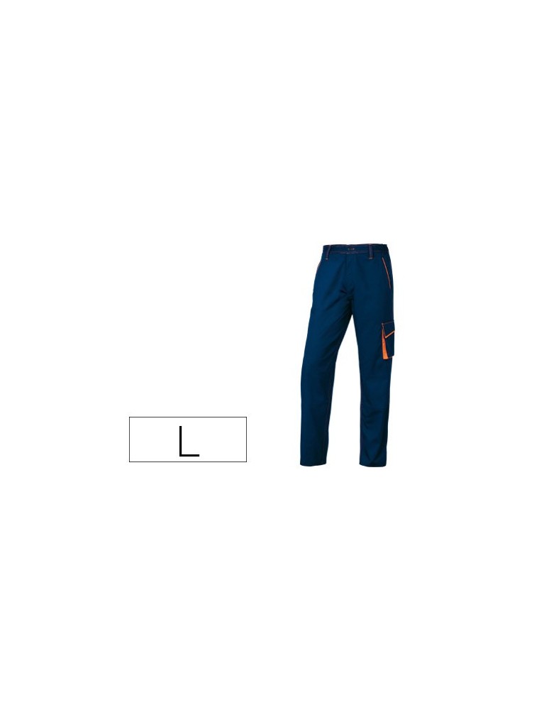 Pantalon de trabajo deltaplus cintura ajustable 5 bolsillos color azul naranja talla l