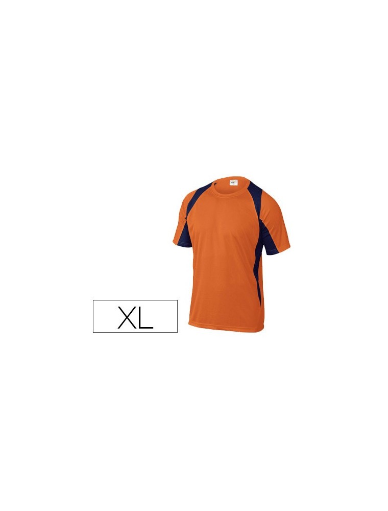 Camiseta deltaplus poliester manga corta cuello redondo tratamiento secado rapido color naranja-marino talla xl