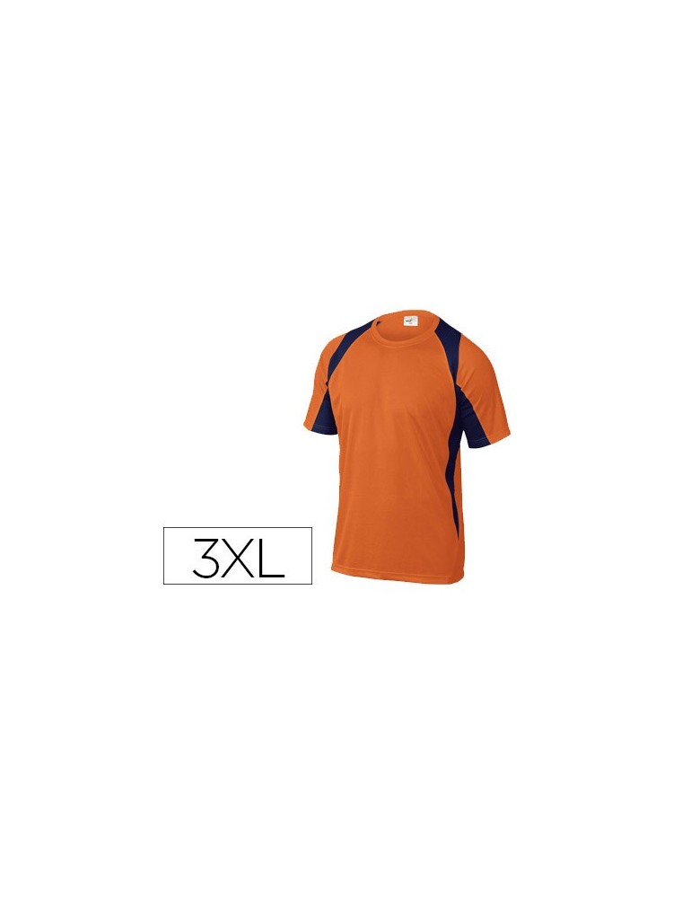 Camiseta deltaplus poliester manga corta cuello redondo tratamiento secado rapido color naranja-marino talla 3xl