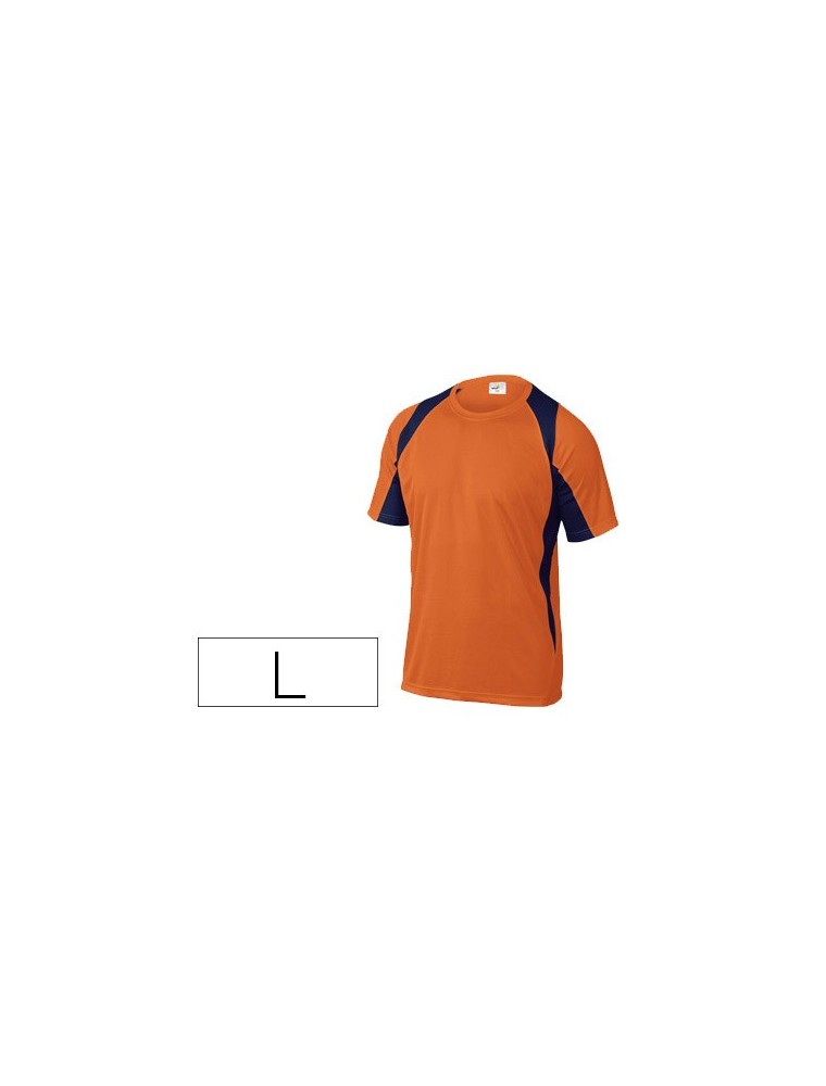 Camiseta deltaplus poliester manga corta cuello redondo tratamiento secado rapido color naranja-marino talla l