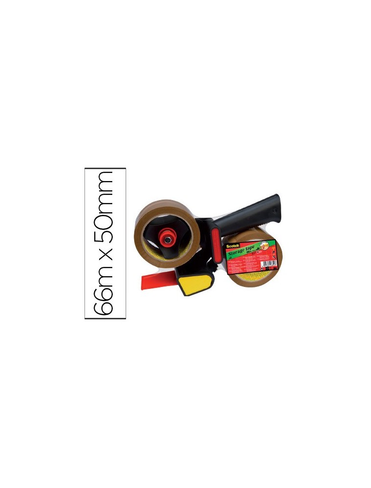 Portarrollo scotch para embalaje heavy duty bajo ruido con 2 rollos de cintas marron 50mm x 66mt