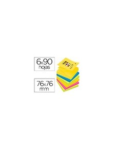 Bloc de notas adhesivas quita y pon post-it super sticky 76x76 mm con 90 hojas pack de 6 bloc colores surtidos