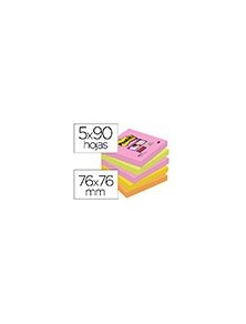 Bloc de notas adhesivas quita y pon post-it super sticky 76x76 mm con 90 hojas pack de 5 bloc colores surtidos