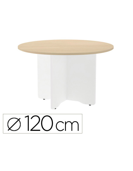 Mesa de reunion rocada redonda 3006aw01 estructura madera en aspas color blanco tablero haya 120cm diametro