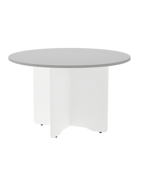 Mesa de reunion rocada redonda 3006aw02 estructura madera en aspas color blanco tablero gris 120cm diametro