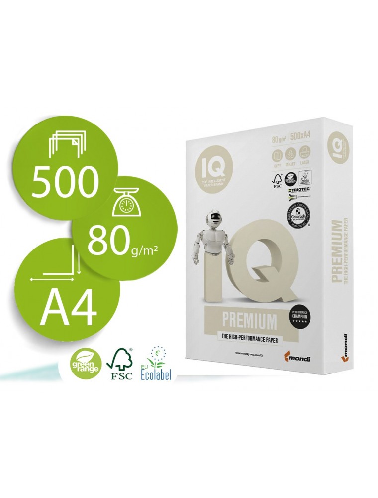 Papel fotocopiadora iq premium din a4 80 gramos paquete de 500 hojas