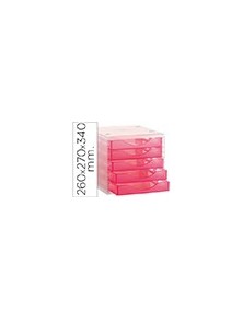 Fichero cajones de sobremesa q-connect 260x270x340 mm apilables 5 cajones rosa translucido