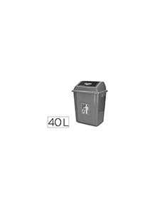 Papelera contenedor q-connect plastico con tapa de balancin 40 litros gris 410x280x610 mm