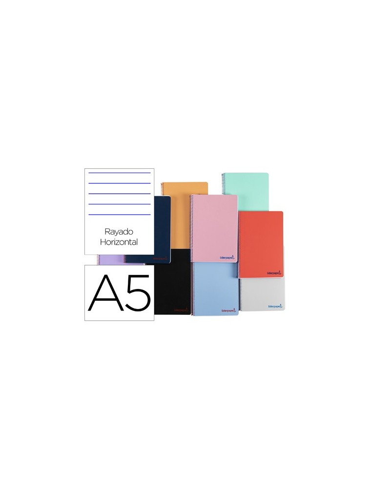 Cuaderno espiral liderpapel a5 wonder tapa plastico 80h 90g rayado horizontal con margen colores surtidos