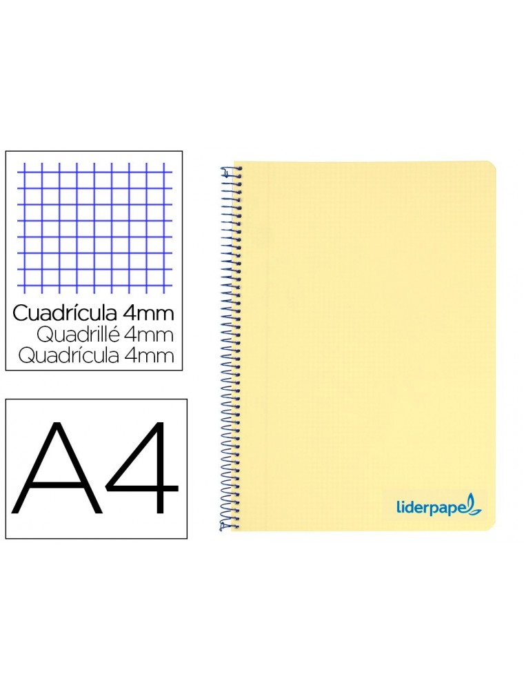 Cuaderno espiral liderpapel a4 wonder tapa plastico 80h 90gr cuadro 4mm con margen color amarillo