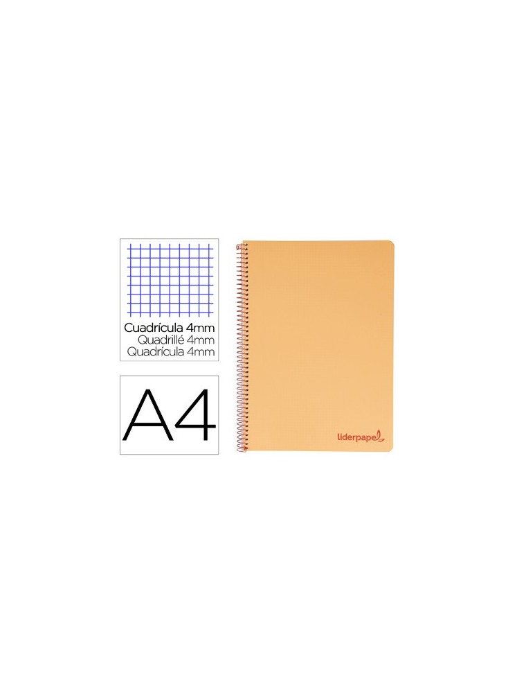 Cuaderno espiral liderpapel a4 wonder tapa plastico 80h 90gr cuadro 4mm con margen color naranja