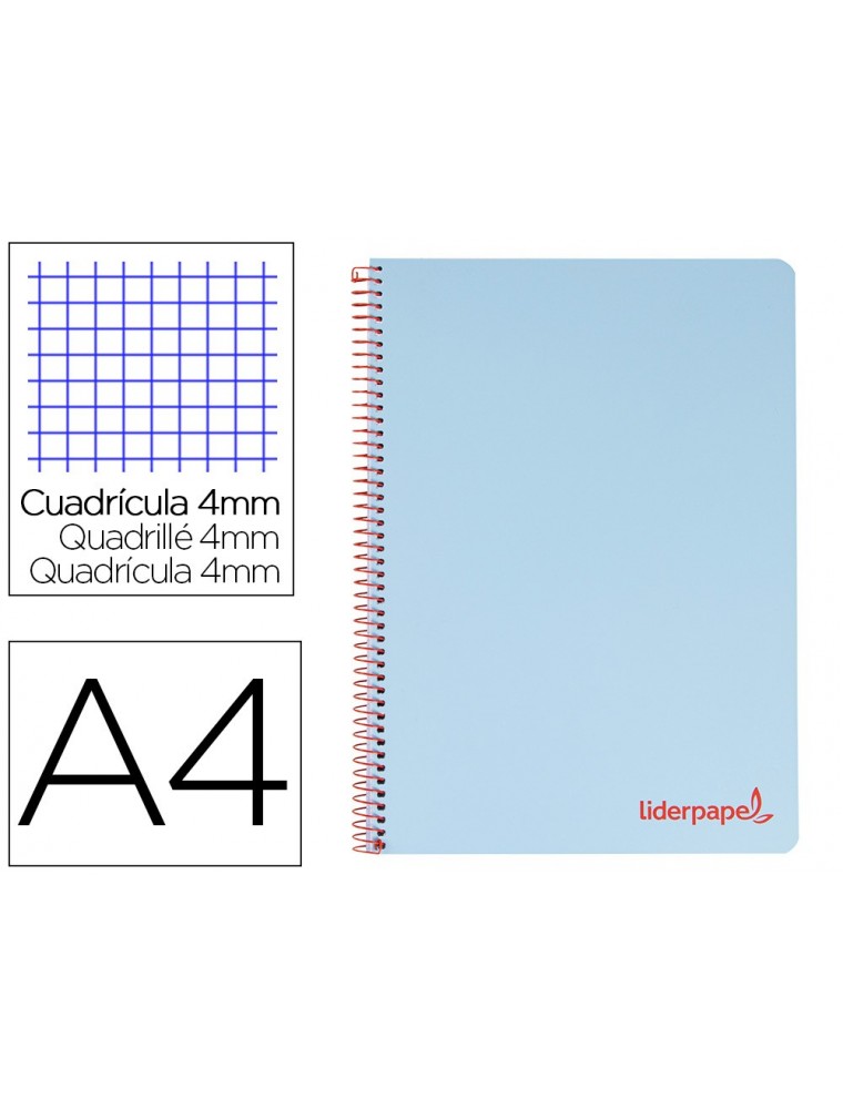 Cuaderno espiral liderpapel a4 wonder tapa plastico 80h 90gr cuadro 4mm con margen color azul