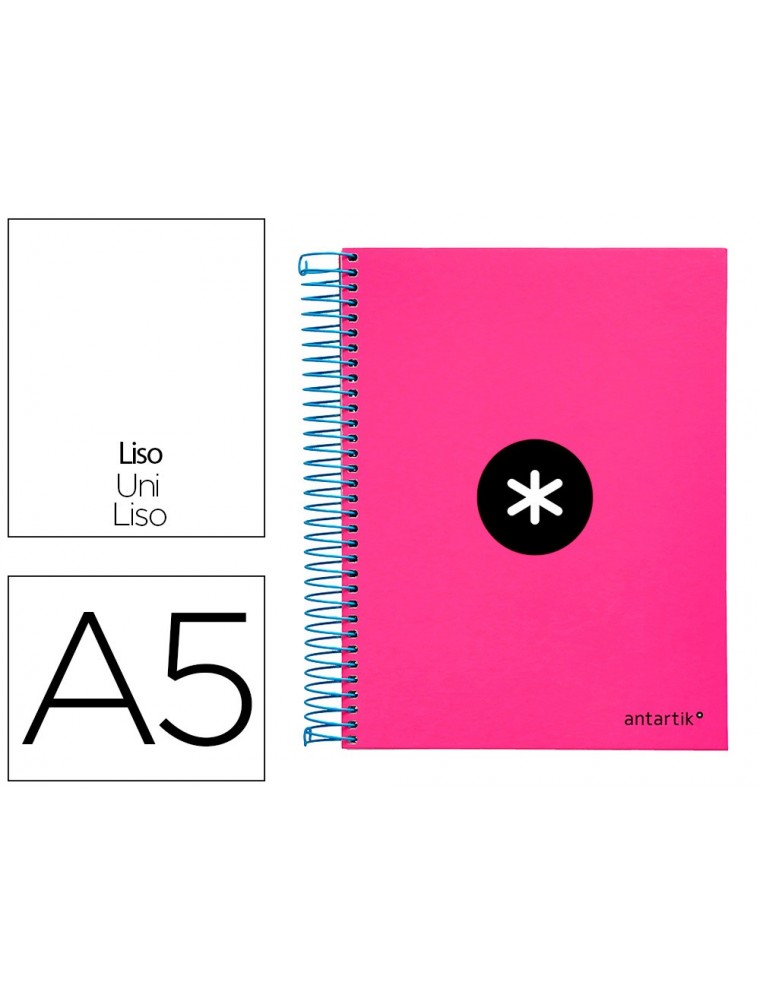 Cuaderno espiral liderpapel a5 micro antartik tapa forrada 120h 100 gr liso con bandas 6 taladros color rosa fluor