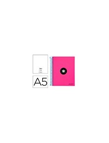 Cuaderno espiral liderpapel a5 micro antartik tapa forrada 120h 100 gr liso con bandas 6 taladros color rosa fluor